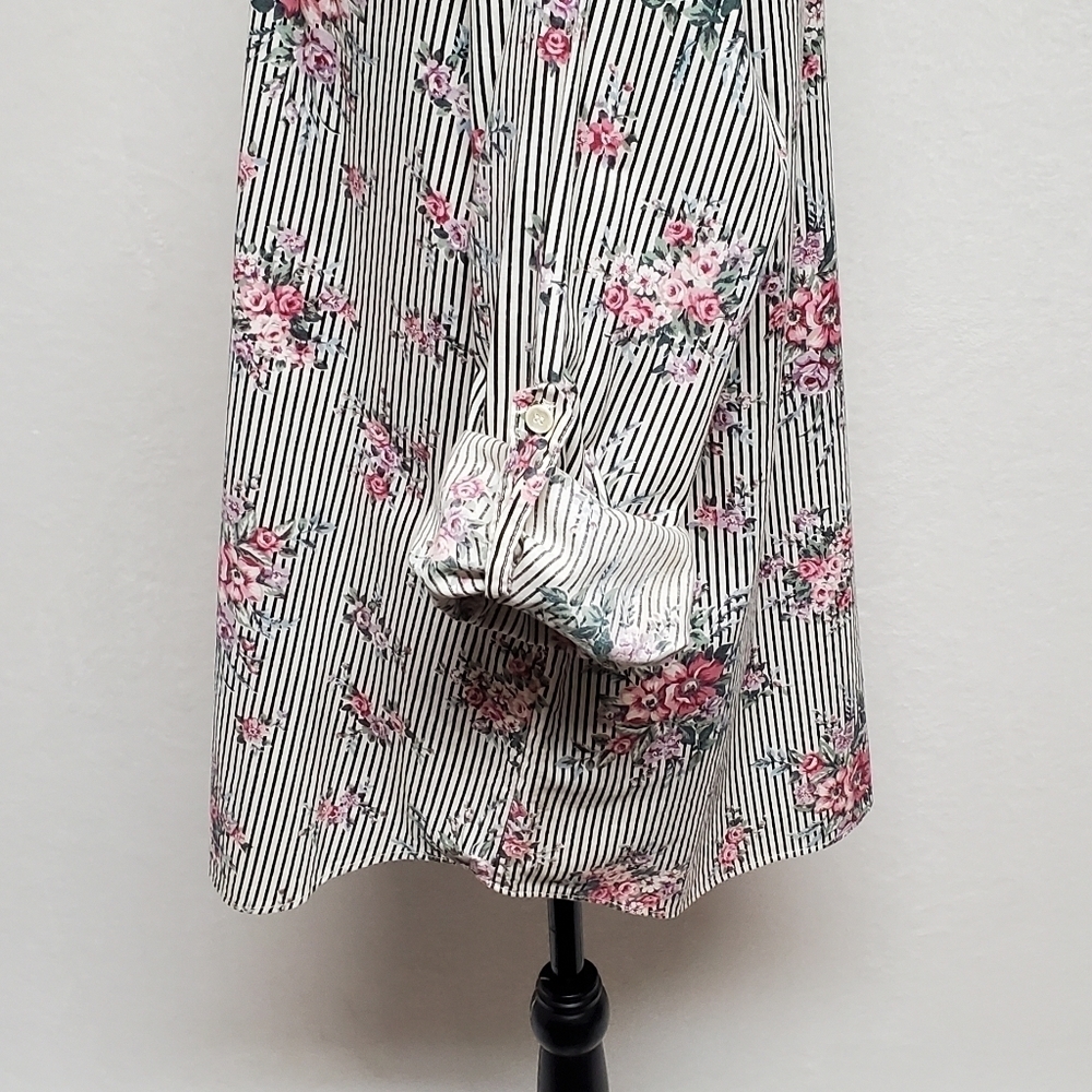 Casey & Max Vintage 80s Mixed Media Floral Striped Hi-low Button Up Blouse L - Picture 10 of 15